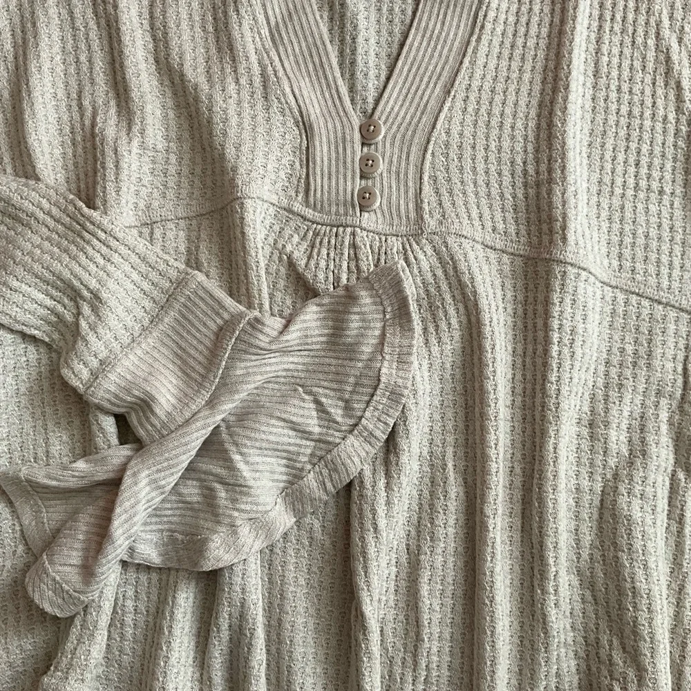 FREE PEOPLE OATMEAL OLIVIA HENLEY WAFFLE TUNIC TOP - Picture 7 of 9